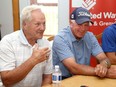Ex-Toronto Maple Leafs Darryl Sittler, left and Rick Vaive share a laugh at Smuggler's Glen Golf Course east of Gananoque, Ontario prior to the Gord Brown Memorial Golf Tournament on Wednesday August 17, 2022.  Ian MacAlpine/Kingston Whig-Standard/Postmedia Network