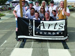 Members of the 2022 Leduc Art Walk organizing team pose for a photo at the event, July 16. (L-R) Back Row: Melinda Lane, Toscha Turner, Erika Whitfield, Ingrid Shields, Councillor Beverly Beckett, Linda Chapelsky. Middle Row: Maki Stenger, Breanne Debski, Elana Hansen. Front row: Ashley Meyer, Michelle Schwengler. (Supplied)