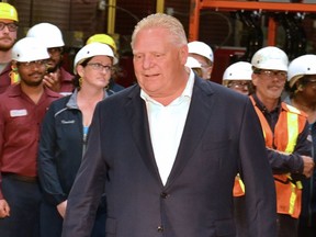 Ontario Premier Doug Ford was at the Dyna-Mig auto parts plant in Stratford Aug. 3 to announce a provincial investment of $5 million to provide free training for 500 people from underrepresented groups across the province to prepare them for jobs in the automotive  sector. GALEN SIMMONS