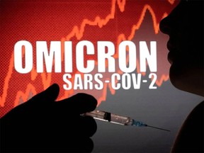 People pose with syringe with needle in front of displayed words "OMICRON SARS-COV-2" in this illustration taken, December 11, 2021. (file photo)