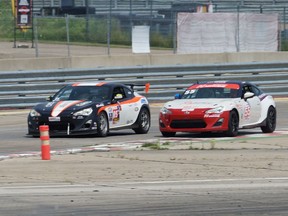 Nathan Blok (left) on track at Complex ICAR at Mirabel, Que.