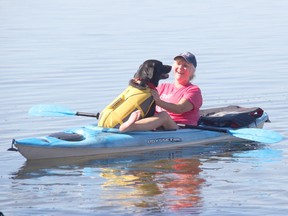 Ontario SPCA Renfrew County Animal Shelter community development coordinator Heather Jobe and Megan are all set for a good time at the 2022 Doggy Paddle held as a Water Dirt Festival event. Anthony Dixon