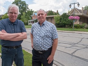 Festival Area Ratepayers Association co-chairs Jim Battle and Gary Annandale lead a group of residents concerned about a high-density development slated for a section of Ontario Street, east of the city's downtown core. The proposed 3.5 storey townhouse development, residents say, is far too dense for the neighbourhood, one of the oldest in Stratford. Chris Montanini\Stratford Beacon Herald