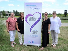 Haldimand-Norfolk MPP Bobbi Ann Brady, second from right, joined members of the Norfolk Haldimand Community Hospice board at an Ontario Trillium Foundation recognition event in Waterford recently. Tracey Webster, left, Beth Ellis and Anita Priestly are among those working to build Haldimand-Norfolk's first hospice.