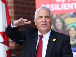Nickel Belt MP Marc Serre makes a point at a funding announcement in Sudbury, Ont. on Tuesday August 2, 2022. John Lappa/Sudbury Star/Postmedia Network
