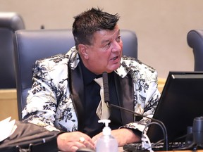 Ward 2 Coun. Michael Vagnini makes a point at a council meeting at Tom Davies Square in Sudbury, Ont. on Tuesday August 9, 2022. City council voted to suspend the pay of Coun. Vagnini for 40 days following a report from integrity commissioner Robert Swayze. John Lappa/Sudbury Star/Postmedia Network