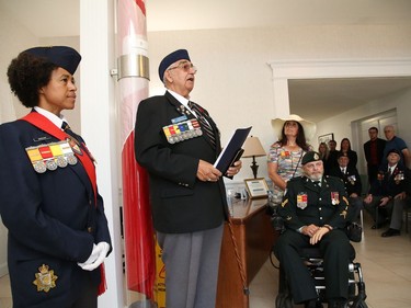 Colin Pick, middle, president of the Sudbury branch of the War Pensioners of Canada, makes a point during a memorial service honouring Canadian soldiers who served in the Afghanistan conflict at the Cooperative Funeral Home in Sudbury, Ont. on Tuesday August 9, 2022. John Lappa/Sudbury Star/Postmedia Network