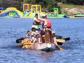Northern Water Sports Centre summer camp participants paddle in a dragon boat on Ramsey Lake in Sudbury, Ont. on Friday August 12, 2022. John Lappa/Sudbury Star/Postmedia Network