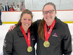 Stephanie Pascal, right, celebrates her Ontario Summer Games gold medal with Julie Hebert. Supplied