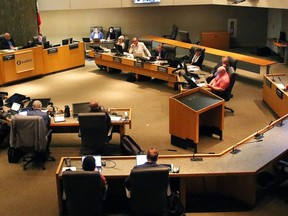 Councillors meet in council chambers for a meeting on Aug. 9. Voters will elect a new council on Oct. 24.
