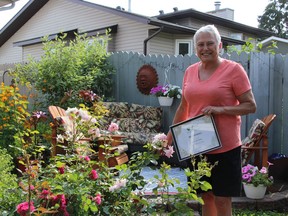 MIllet in Bloom's Beautification Contest's Best Overall (front and back yard) was awarded to Jocelyne Young for the beautiful aesthetic throughout her whole yard. Jocelyne has incorporated heritage plants, some more than 50 years old.
--Millet in Bloom
