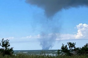 A waterspout over Lake Huron at Sauble Beach on Wednesday August 31, 2022.