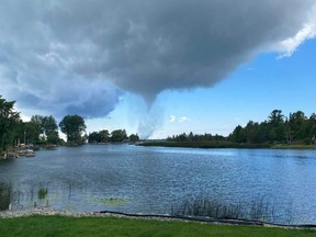 The suspected tornado as it makes its way across the mouth of the Sauble River.