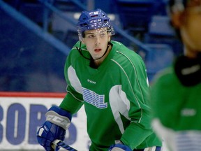 Sudbury Wolves defenceman Dylan Robinson takes part in a training camp scrimmage at Sudbury Community Arena in Sudbury, Ontario on Thursday, September 1, 2022.