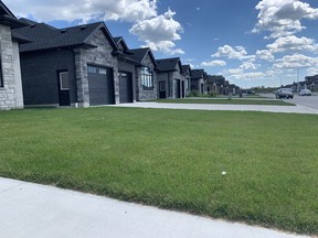 Some of the front yards in a recently-established Sarnia subdivision. Garden expert John DeGroot says he’s never had as many people inquire about replacing their front lawn with a no-grass landscape. John DeGroot photo