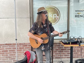 Legendary Canadian guitarist and North Bay native, John McGale warming up the crowd in front of the Capitol Centre Thursday night as Bluesfest returns.