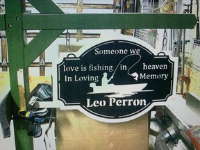 Deborah Perron is seeking permission from West Nipissing council to erect this memorial sign near the Lavigne boat launch. Perron's husband, Leo Perron, went missing from his boat on May 26, 2021 in Lavigne. His body was located 60-feet from the boat launch.