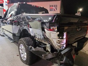 A Saugeen Shores Police Service vehicle damaged in an incident in Port Elgin on Thursday, September 1, 2022.