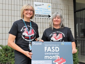 FASD Family Resource worker Karen Holland (left) and Barb Plain (right) are hoping that Lambton County residents learn more about Fetal Alcohol Syndrome Disorder this September, which is FASD Awareness Month.  Carl Hnatyshyn/Sarnia This Week
