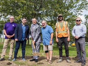 Pictured, left to right: Operations Planning and Development Manager for Transportation & Operations Services Rowland Cave-Browne-Cave, Councillor Tyler Allsopp, Mayor Mitch Panciuk, Councillor Chris Malette, Site Manager Transition Bike Parks Inc. Simon Cox and General Manager of Transportation & Operations Services Joe Reid. ALEX FILIPE