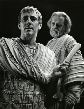 Len Cariou as Coriolanus and Lewis Gordon as Menenius Agrippa in Coriolanus, 1981. Photograph by Robert C. Ragsdale.
