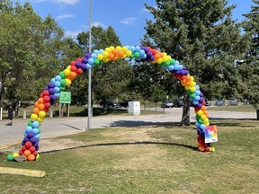 The finish line for the Amazing Drag Race staged by OUTLoud North Bay.