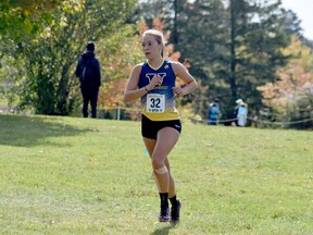 Laurentian Voyageurs cross-country runner Pascale Gendron, shown in action in 2019, broke a 19-year-old school course record en route to winning the women’s five-kilometre race at the 44th Ramsey Tour, held this past weekend on the LU campus.