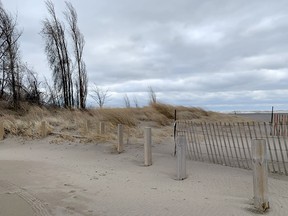 The windswept beach on Lake Erie at Erieau, on Dec. 11, 2021. Peter Epp/Chatham This Week