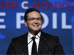 The Conservative Party of Canada's newly elected leader Pierre Poilievre speaks during the Conservative Party Convention at the Shaw Centre, Ottawa, Canada on Sept. 10, 2022. (AVE CHAN/AFP via Getty Images)