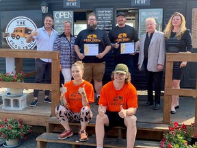 Mark Broadfoot and his team from The Food Truck Sudbury were double winners in the 2022 Burger Wars competition, a fundraiser for the Northern Cancer Foundation, topping both the Best Burger and Most Creative Burger categories. Pictured are (front row, left to right) Rebecca Guthrie and Austin Nielsen from The Food Truck, (back row) Kristopher Cacciotti and Yolanda Thibeault from Northern Cancer Foundation, Matthew Kohut and Mark Broadfoot from The Food Truck, Mitch Speigel from the Burger Wars committee and Jana Schilkie of Jana Hospitality Consulting. For more information, visit www.sudburyburgerwars.com.