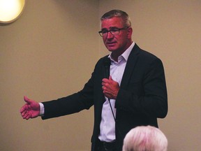 UCP leadership candidate Travis Toews spoke to Devon residents at the Devon Community Centre, during a stop in his campaign, September 9. (Dillon Giancola)