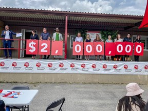 Members of United Way HPE's volunteer cabinet reveal the 2022 fundraising campaign goal during their event on Wednesday at the Maurice Rollins Centre in Belleville, Ontario. Submitted.