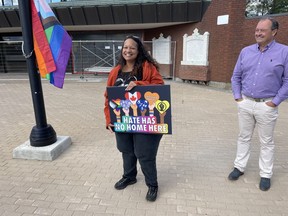 Jocelyn Green, the CEO of North Bay Pride along with Mayor Al McDonald at the pride kickoff.