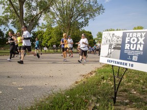 Participants in the 2022 Terry Fox Run departing Lions Park in Brantford on Sunday morning.