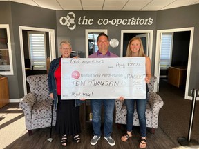 The Co-operators’ Brett W. Lammie & Associates Inc. donated $10,000 to United Way Perth-Huron to help fund the Northern Huron Connection Centre in Wingham.
Pictured (L to R): Lisa Harper, Brett Lammie, and Emilie Lammie. Submitted photo.