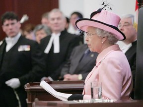 Queen Elizabeth II addresses the Alberta Legislature in Edmonton, Alberta May 24, 2005. This is the first time the Queen has addressed the Alberta provincial chamber. PHOTO BY FILE PHOTO /Postmedia
