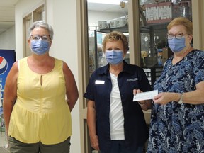 A local wine raffle raised $4,750 for the Kincardine hospital. Pictured: Nancy Potter, member of the Wheel Barrow of Wine Raffle Committee, Diane MacArthur, Community Health Care Foundation director, and Cheryl Rogers, president of the Kincardine Hospital Auxiliary. Submitted photo.