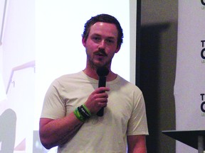 Tyler Smith, Humboldt Broncos bus crash survivor who grew up in Leduc, spoke at the Leduc, Wetaskiwin and Nisku Regional Chamber of Commerce's regional supports luncheon, September 16. (Dillon Giancola)