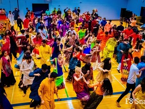 Dozens of people dance during Grand Navratri Garba, a fundraiser event organized in London by the Hindu Centre of Western Ontario as part of the Hindu Navaratri festival in 2018. (Supplied photo)