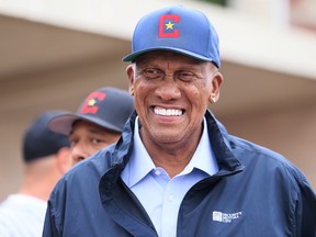 Fergie Jenkins meets with fans at the Field of Honour charity slo-pitch event celebrating the Chatham Coloured All-Stars at Fergie Jenkins Field at Rotary Park in Chatham on Sept. 24. Mark Malone/Postmedia