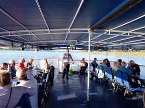 Mike Moroney, remedial action plan co-ordinator for the St. Clair River area of concern, addresses a crowd of nearly 70 people on a boat cruise celebrating recent gains in restoring the river to health. Submitted