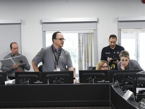 EMC commander JP Dube and others are pictured in Bruce Power’s Emergency Management Centre (EMC) during the Huron Resilience exercise in 2019.