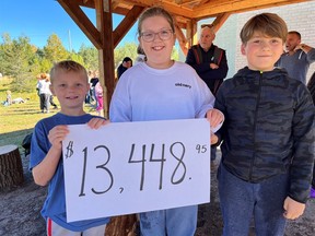 Tucker Legare, Sydney Brown, and Kaeden Berghamer, raised a total of $2,200 for the Terry Fox Run. St. Theresa Elementary School students raised more than $13,000 toward the cause.