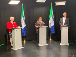 North Bay mayoral candidates Johanne Brousseau, Leslie McVeety and Peter Chirico debate on a variety of topics Thursday night on Cogeco.