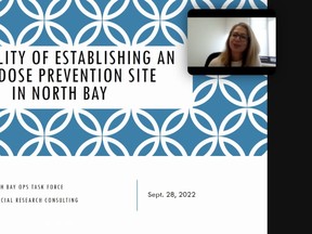 Louise Gagne, executive director of community services for the North Bay Parry Sound District Health Unit, provided details from a feasibility study of a possible overdose prevention site in North Bay Wednesday afternoon.
