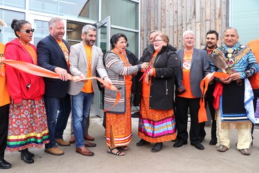 Ribbon cutting at grand opening of Shingwauk Kinoomaage Gamig on Friday, Sept. 30, 2022 in Sault Ste. Marie, Ont. (BRIAN KELLY/THE SAULT STAR/POSTMEDIA NETWORK)