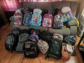 Backpacks filled with school supplies ready to be donated. The FSMA school drive was able to help 44 kids prepare for back to school. Photo supplied.
