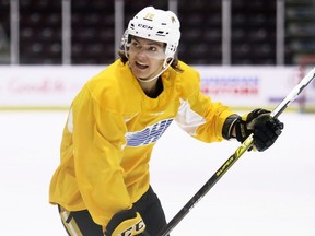 Theo Hill plays at the Sarnia Sting's training camp at Progressive Auto Sales Arena in Sarnia, Ont., on Thursday, Sept. 1, 2022. Mark Malone/Chatham Daily News/Postmedia Network