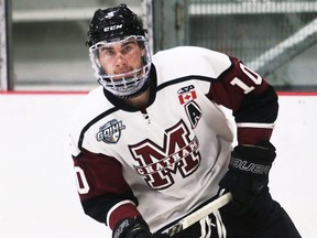 Chatham Maroons' Craig Spence (10) plays against the Strathroy Rockets at Chatham Memorial Arena in Chatham, Ont., on Sunday, Sept. 18, 2022. Mark Malone/Chatham Daily News/Postmedia Network