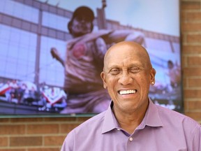 Fergie Jenkins greets visitors at the Chatham-Kent Civic Centre after an announcement the municipality is acquiring a full-size replica of the Chicago Cubs' Jenkins statue in Chatham, Ont., on Thursday, Sept. 22, 2022. Mark Malone/Chatham Daily News/Postmedia Network